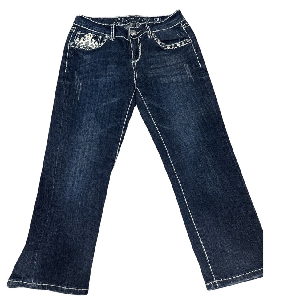 LA Idol USA Jeans Blue Bootcut Embellished Denim Women's‎ Size 9 W32